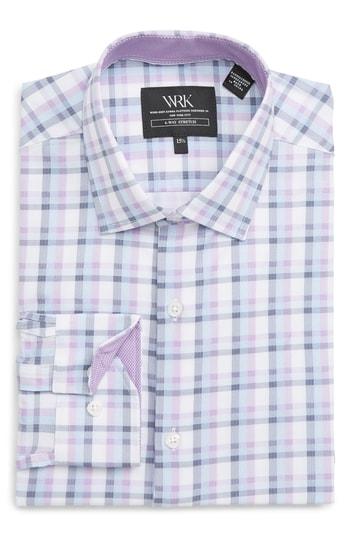 Men's W.r.k Trim Fit Stretch Plaid Dress Shirt .5 - Purple