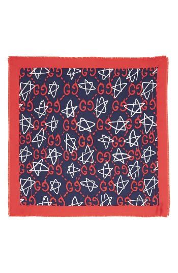 Women's Guccighost Stars Silk Square Scarf, Size - Red