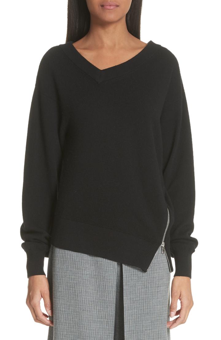 Women's Alexander Wang Asymmetrical Side Zip Wool & Cashmere Blend Sweater - Black