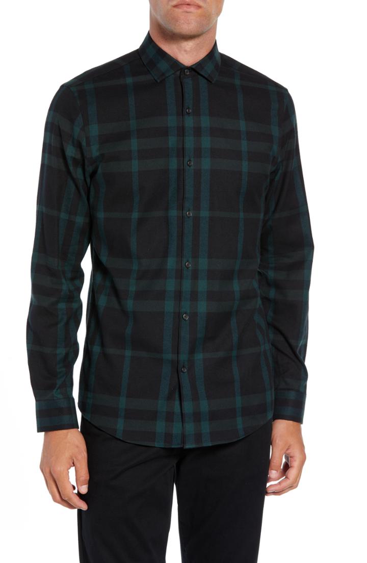 Men's Calibrate Slim Fit Plaid Flannel Sport Shirt - Green