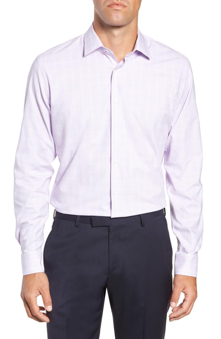 Men's Nordstrom Men's Shop Tech-smart Trim Fit Check Dress Shirt .5 - 32/33 - Purple
