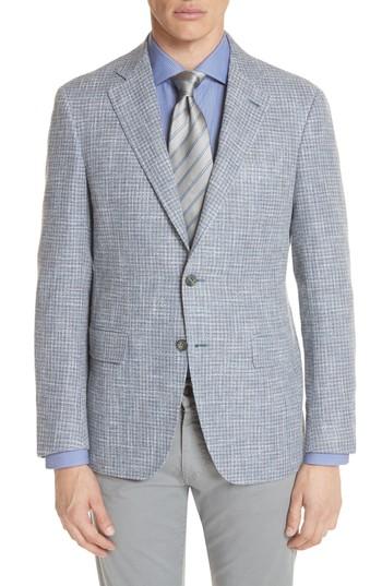 Men's Canali Kei Classic Fit Check Sport Coat Us / 46 Eu S - Blue