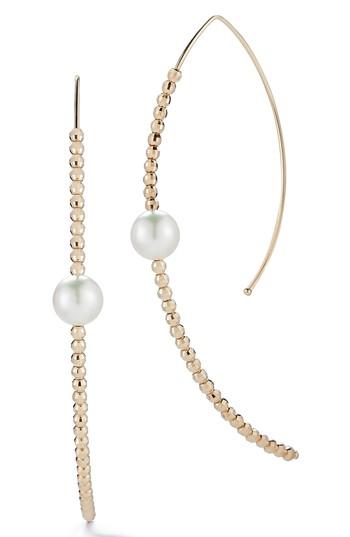 Women's Mizuki Gold Bead And Genuine Pearl Marquise Hoop Earrings