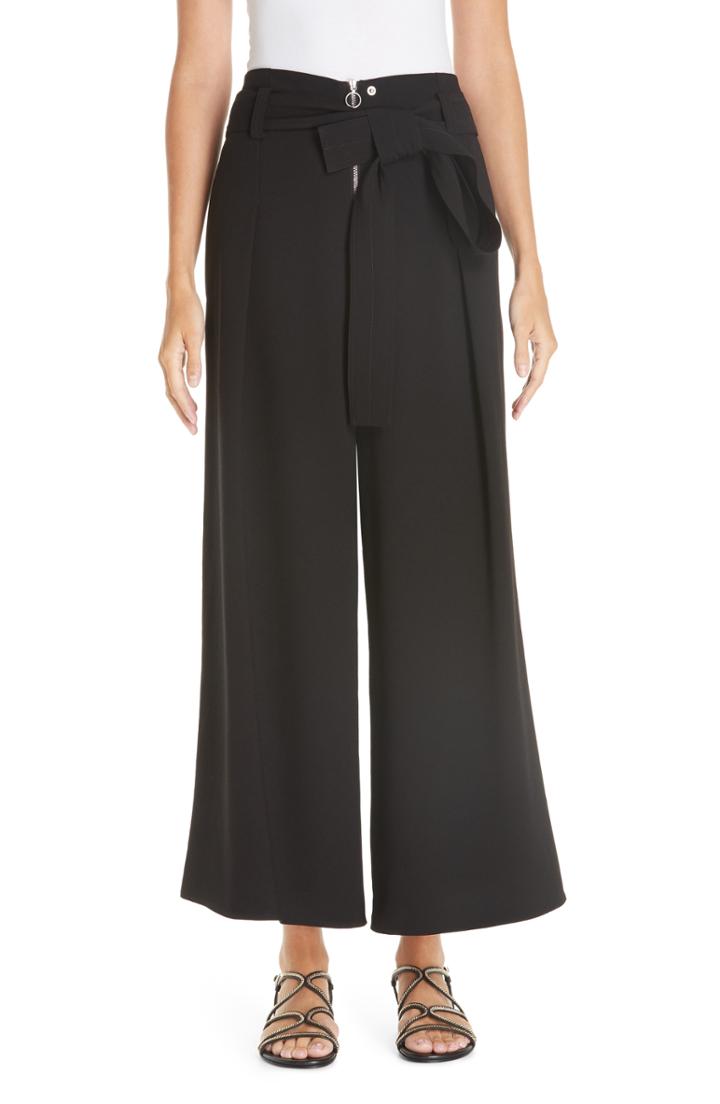 Women's Proenza Schouler Tie Waist Crepe Wide Leg Pants - Black