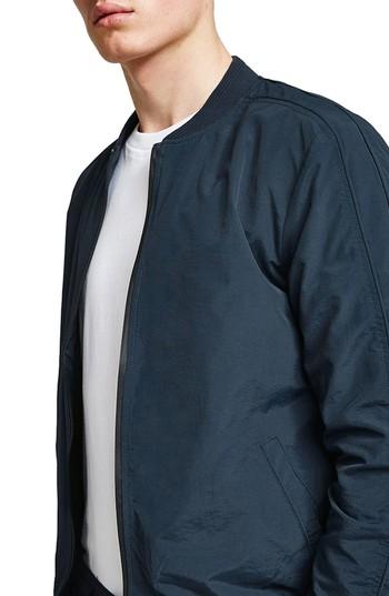 Men's Topman Nylon Bomber Jacket - Blue