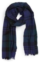 Men's Drakes Plaid Merino Wool Scarf, Size - Blue