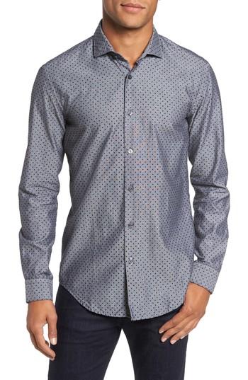 Men's Boss Ridley Slim Fit Flocked Polka Dot Sport Shirt, Size - Black