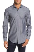 Men's Boss Ridley Slim Fit Flocked Polka Dot Sport Shirt, Size - Black