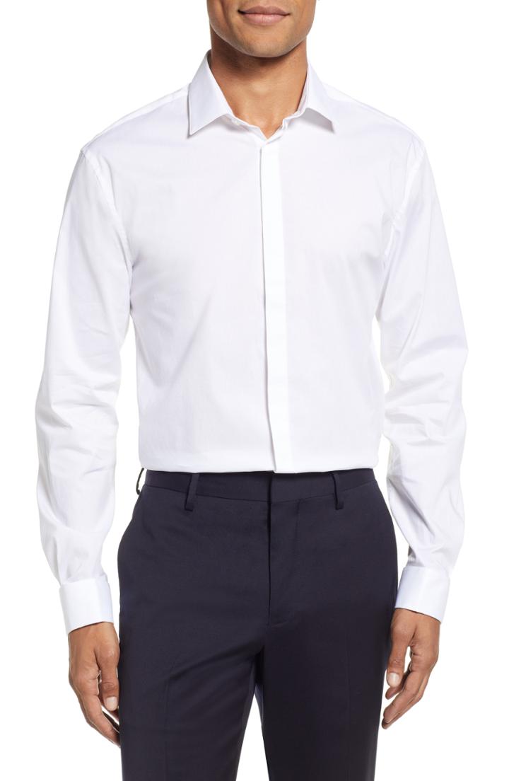 Men's John Varvatos Star Usa Slim Fit Stretch Cotton Dress Shirt .5r - White