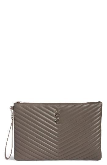 Saint Laurent Large Monogram Matelasse Leather Pouch -