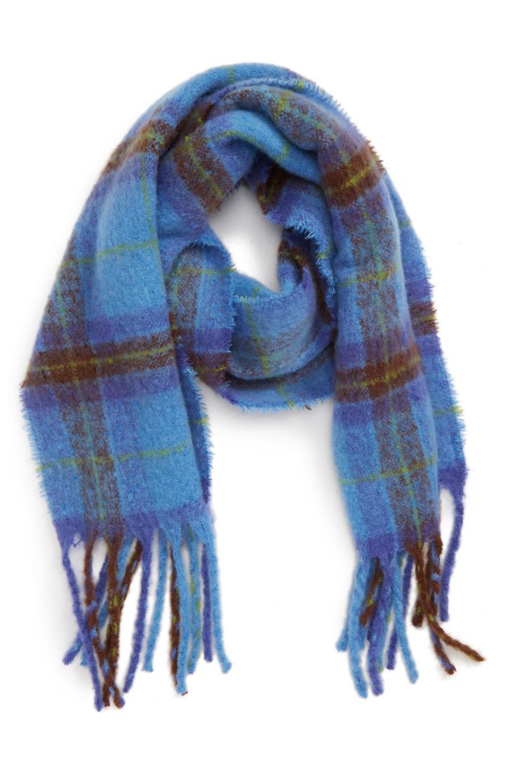 Women's Emanuel Geraldo Oversized Plaid Boucle Scarf, Size - Blue