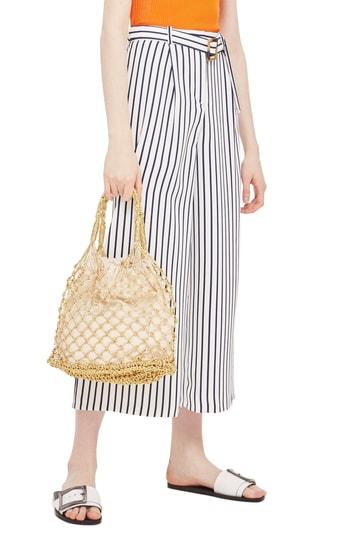 Women's Topshop Stripe Wide Leg Crop Trousers Us (fits Like 0) - Ivory