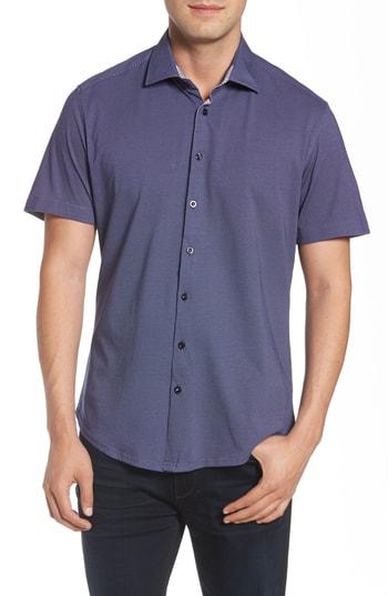 Men's Stone Rose Trim Fit Microdot Print Knit Sport Shirt (s) - Blue