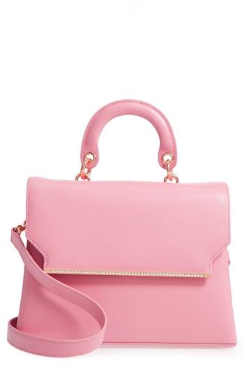 Ted Baker London Crystal Bar Leather Top Handle Satchel - Pink
