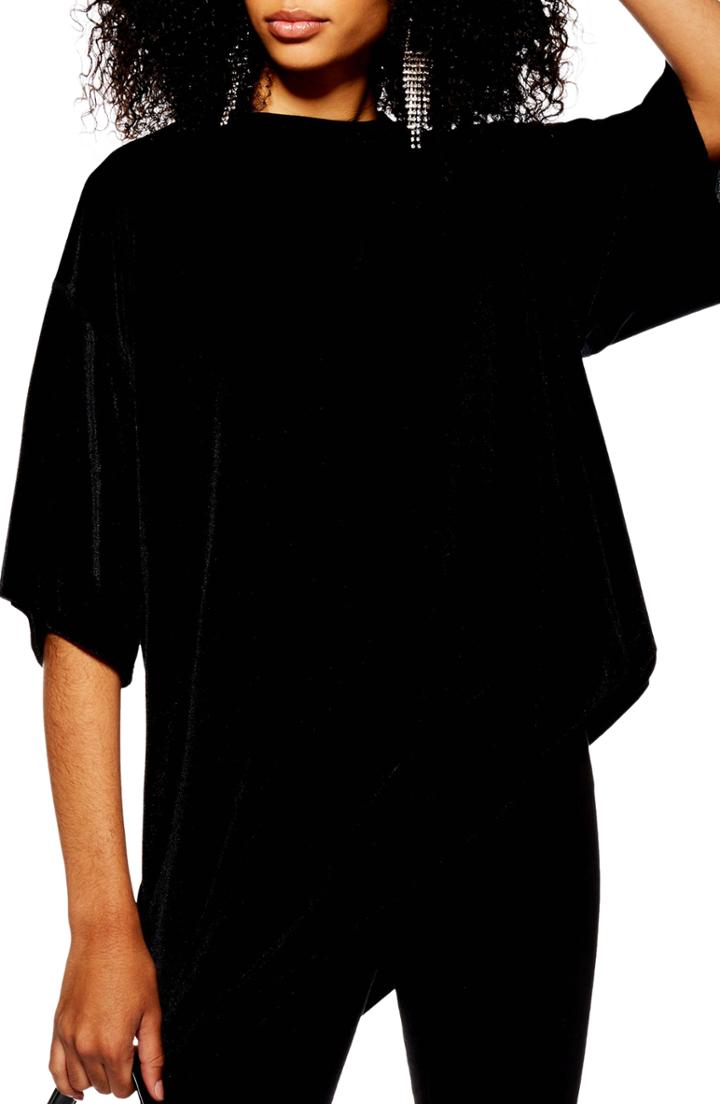 Women's Topshop Velvet Tunic Shirt - Black