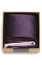 Men's The Tie Bar Dot Silk Tie & Cotton Pocket Square Style Box, Size - Purple