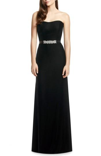 Women's Dessy Collection Embellished Belt Strapless Velvet Gown - Black