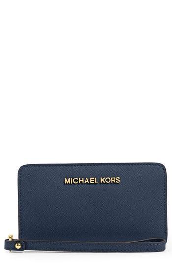 Michael Michael Kors Saffiano Leather Tech Wristlet Navy