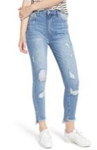 Women's Afrm Ripped High Waist Step Hem Skinny Jeans - Blue