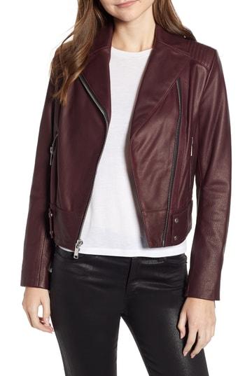Women's Andrew Marc Naked Pebble Leather Moto Jacket - Burgundy