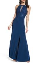 Women's Morgan & Co. Lace & Jersey Gown /6 - Blue