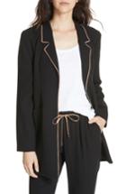 Women's Eileen Fisher Long Piped Trim Blazer - Black