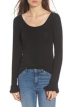 Women's Hinge Curly Ruffle Cuff Sleeve Tee - Black