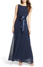 Women's Lulus Belted V-back Chiffon Gown - Blue