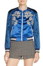 Women's Maje Floral Applique Bomber Jacket - Blue