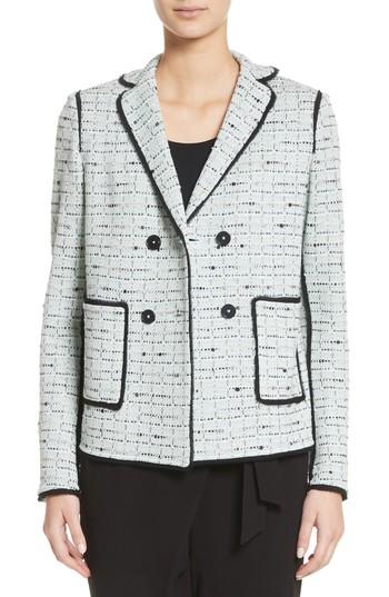Women's St. John Collection Adriana Tweed Double Breasted Blazer - Blue