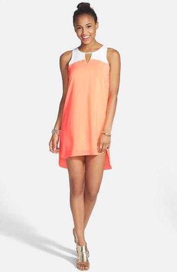 Everly Colorblock High/low Shift Dress (juniors) Coral/ Ivory