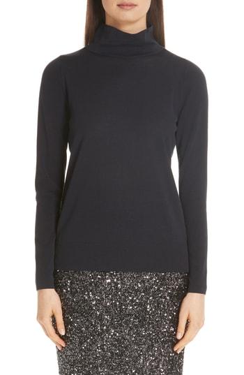 Women's Lafayette 148 New York Merino Wool Modern Turtleneck Sweater, Size - Blue