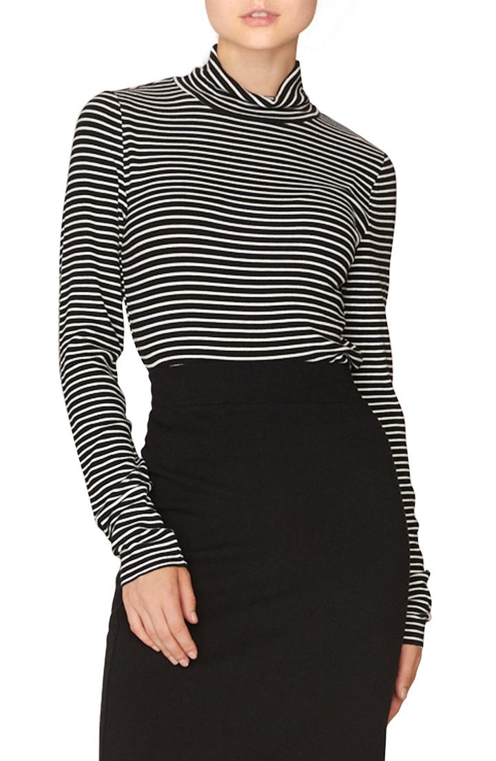 Women's Sanctuary Stripe Mock Neck Top - Black