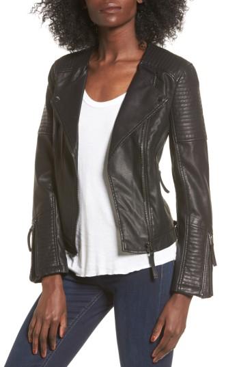 Women's Topshop Luna Faux Leather Biker Jacket Us (fits Like 0-2) - Black