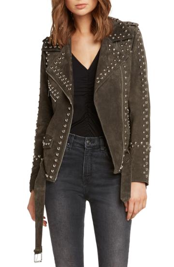 Women's Willow & Clay Studded Suede Moto Jacket - Green