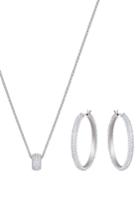 Women's Swarovski Crystal Pendant Necklace And Hoop Earrings Set
