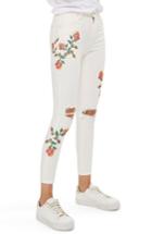 Petite Women's Topshop Jamie Embroidered Skinny Jeans X 28 - White