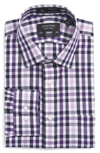Men's Nordstrom Men's Shop Smartcare(tm) Trim Fit Check Dress Shirt .5 - 34/35 - Purple