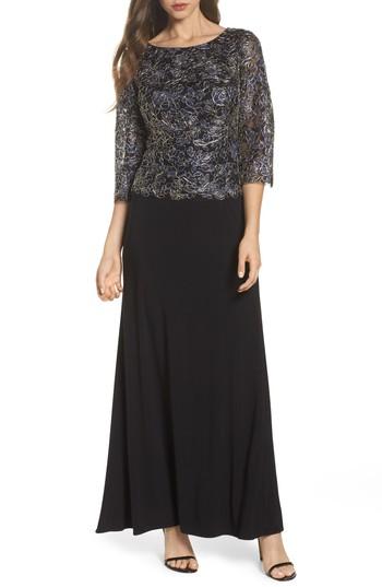 Women's Alex Evenings Embroidered Lace Mock Two-piece Dress - Blue