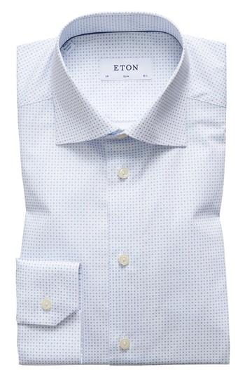 Men's Eton Slim Fit Cross Print Dress Shirt - White