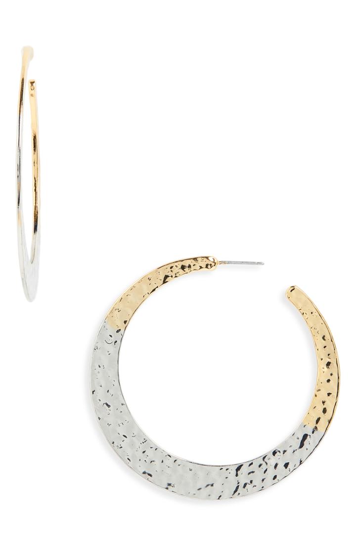 Women's Stella + Ruby Mixed Finish Hammered Hoop Earrings