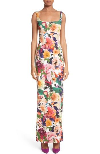 Women's Cuchnie Et Ochs Floral Print Sheath Gown - White