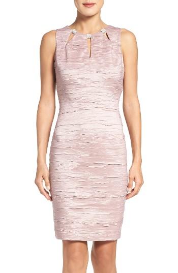 Women's Eliza J Embellished Cutout Taffeta Sheath Dress - Pink