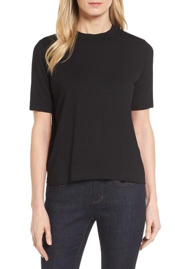 Women's Eileen Fisher Mock Neck Top, Size - Black