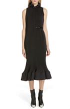 Women's Tibi Plisse Ruffle Hem Sheath Dress, Size - Black