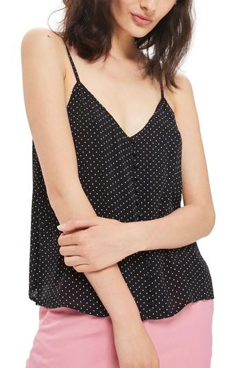 Women's Topshop Button Front Pindot Camisole Us (fits Like 0-2) - Black
