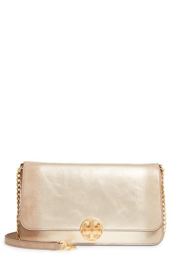 Tory Burch Chelsea Convertible Metallic Leather Clutch - Metallic