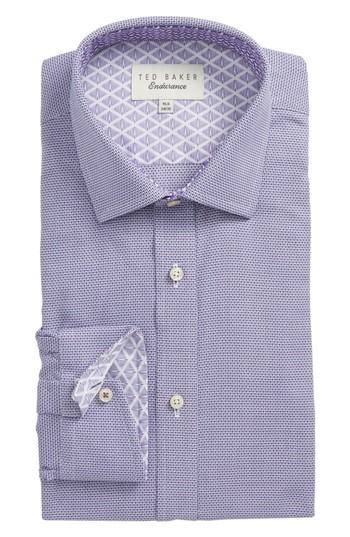 Men's Ted Baker London Murgese Trim Fit Geometric Dress Shirt 32/33 - Purple