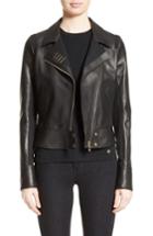 Women's Versace Collection Asymmetrical Zip Leather Jacket Us / 48 It - Black