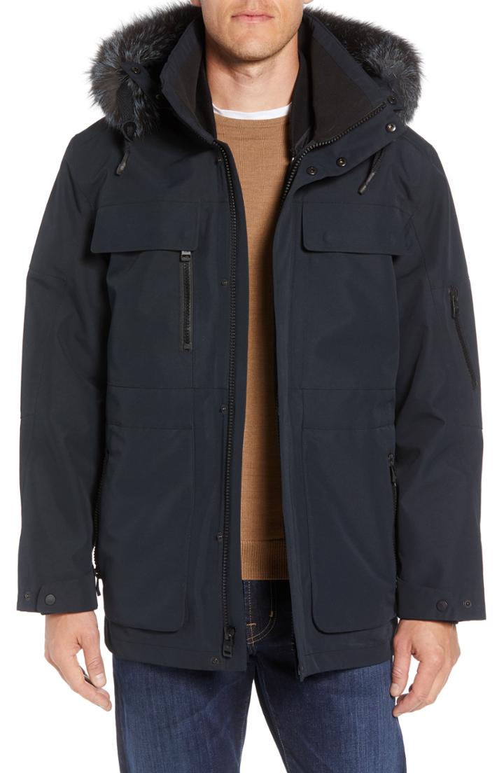 Men's Andrew Marc Hamilton 3-in-1 Down Parka With Genuine Fox Fur Trim, Size - Black